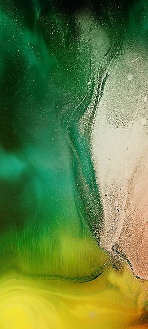 Abstract Fluid Art with Emerald Green and Golden Yellow Swirls HD phone wallpaper