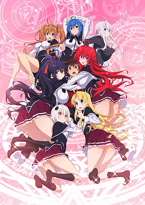 High School DxD Hero Girls Ensemble in Magical Girl Outfits on Pink Background HD phone wallpaper