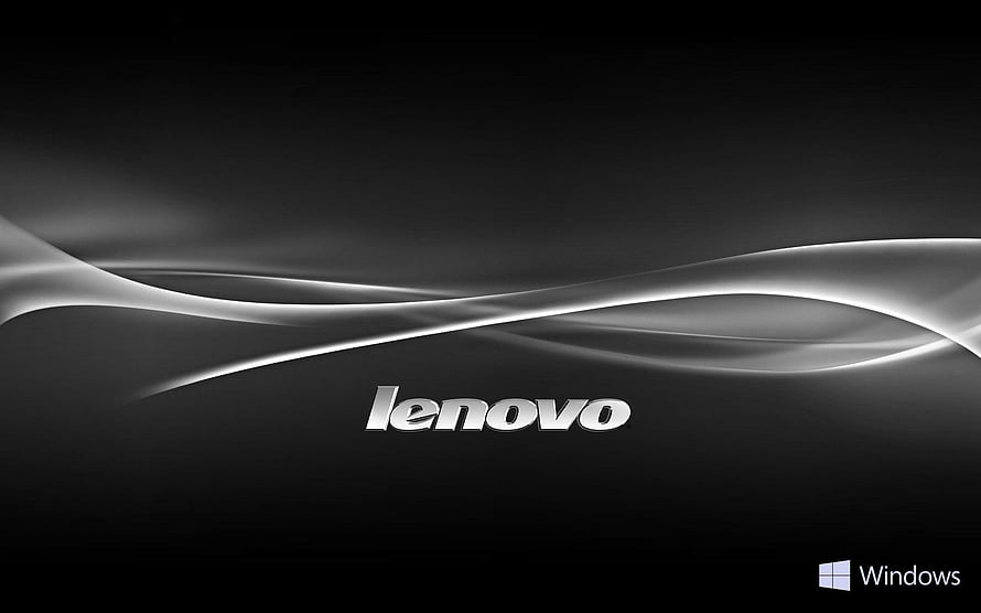 Lenovo Sleek Silver Wave Design on Dark Background with Windows Logo HD wallpaper