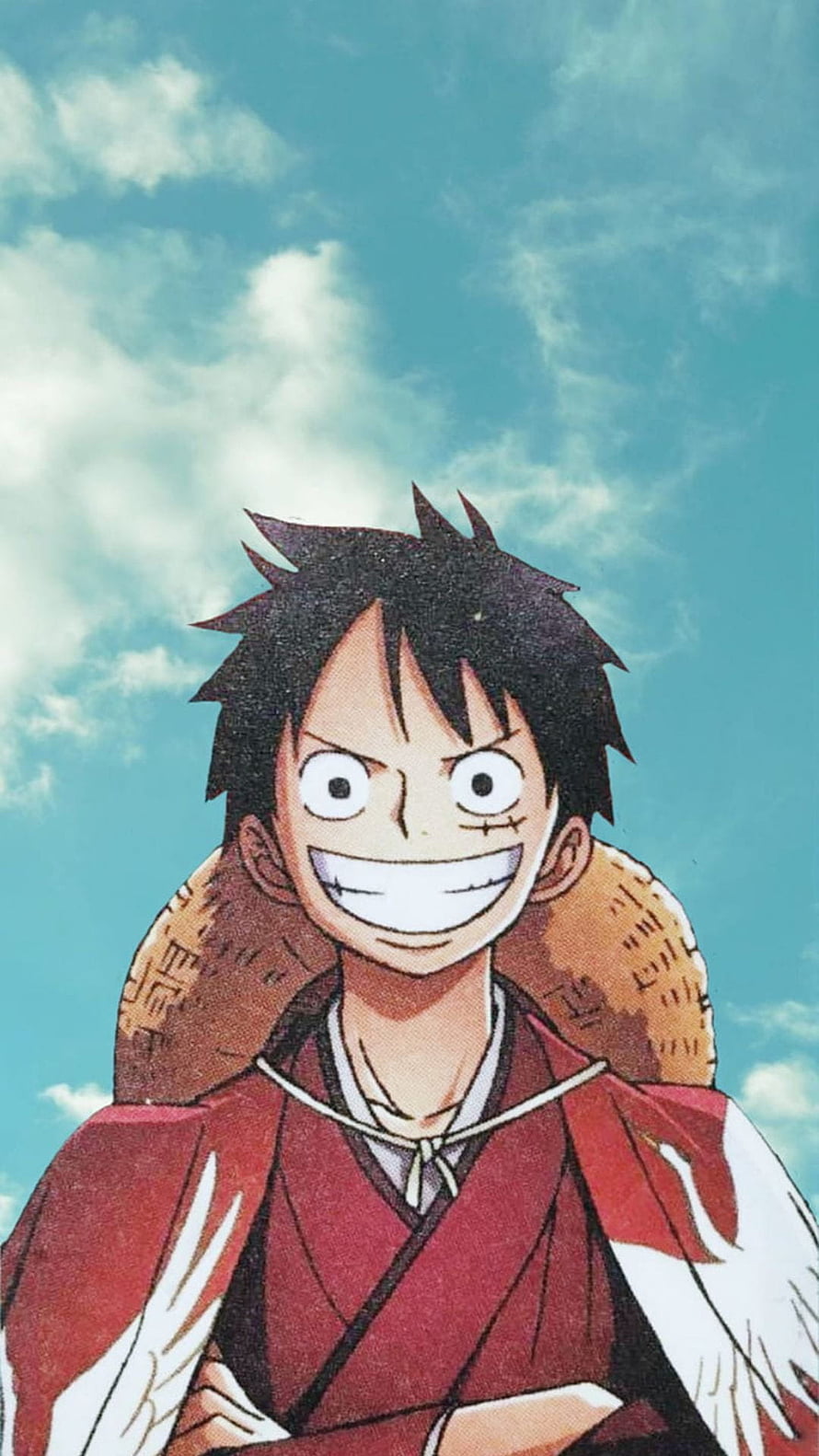 Monkey D. Luffy in Red Kimono with Straw Hat Anime Portrait HD phone wallpaper