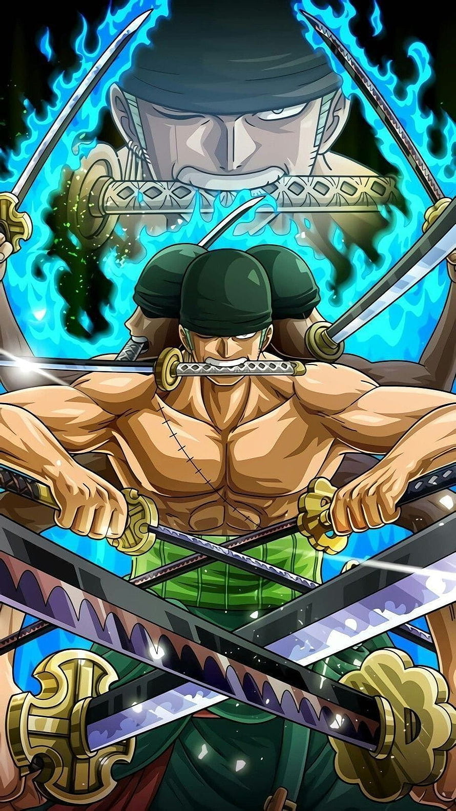 Roronoa Zoro Ashura Form Three-Sword Style Anime Illustration HD phone wallpaper