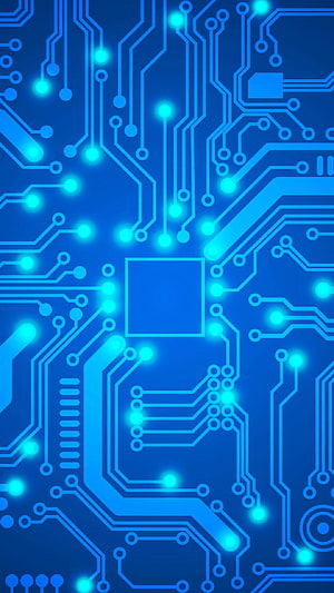 Glowing Blue Circuit Board Pattern with Luminous Nodes and Traces HD phone wallpaper
