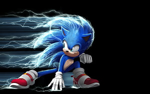 Sonic the Hedgehog in Super Sonic Form with Electric Blue Lightning and Speed Trails HD wallpaper