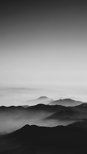 Minimalist Black And White Mountain Landscape With Fog And Mist HD phone wallpaper
