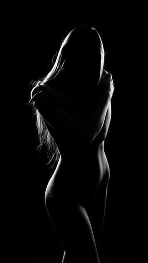 Silhouette of a Woman with Long Hair in Dramatic Black and White Lighting, 58 Best AMOLED, girl amoled HD phone wallpaper