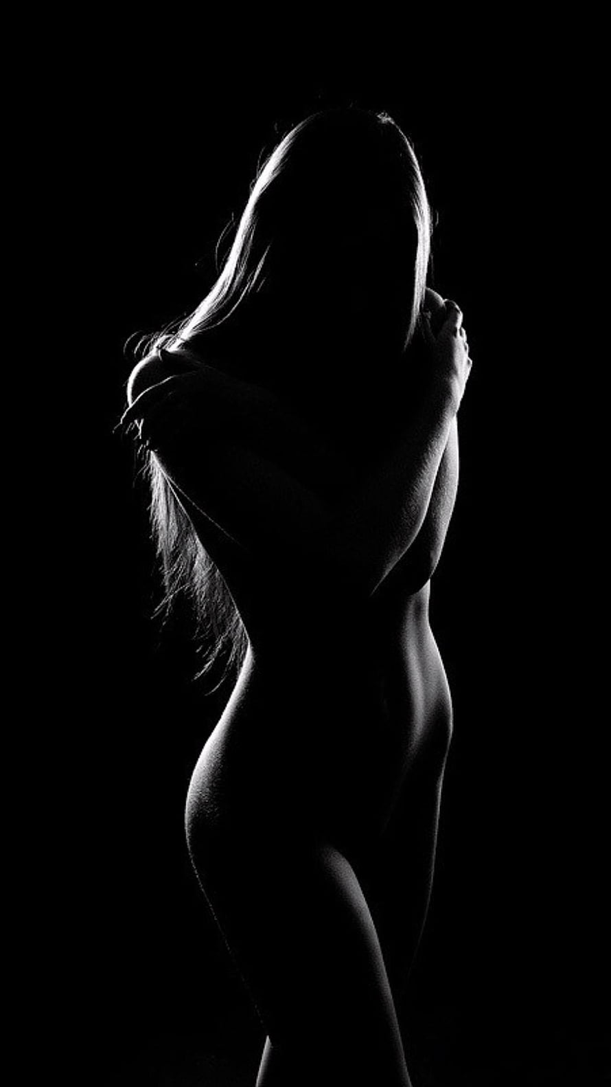 Silhouette of a Woman with Long Hair in Dramatic Black and White Lighting, 58 Best AMOLED, girl amoled HD phone wallpaper