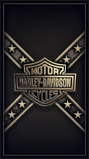 Harley-Davidson Logo on Black Leather and Metal Texture Background HD phone wallpaper