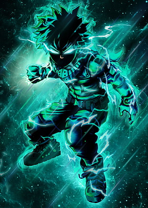 Izuku Midoriya One Punch Man Style Anime Wallpaper with Green Lightning Aura, Cool Deku, deku dark HD phone wallpaper