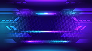 Neon Cyberpunk Streaming Banner with Futuristic Geometric Light Trails and Dark Blue Gradient HD wallpaper