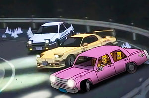 Simpsons Characters Racing in Initial D Style Anime Scene HD wallpaper