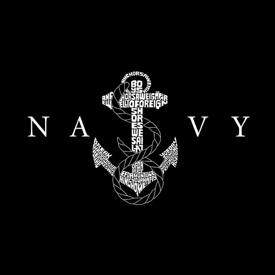 Navy Anchor Typography Art With Nautical Words And Black Background HD phone wallpaper