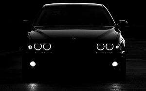 Black BMW E46 M3 with Angel Eyes Headlights in Dark Night Setting HD wallpaper
