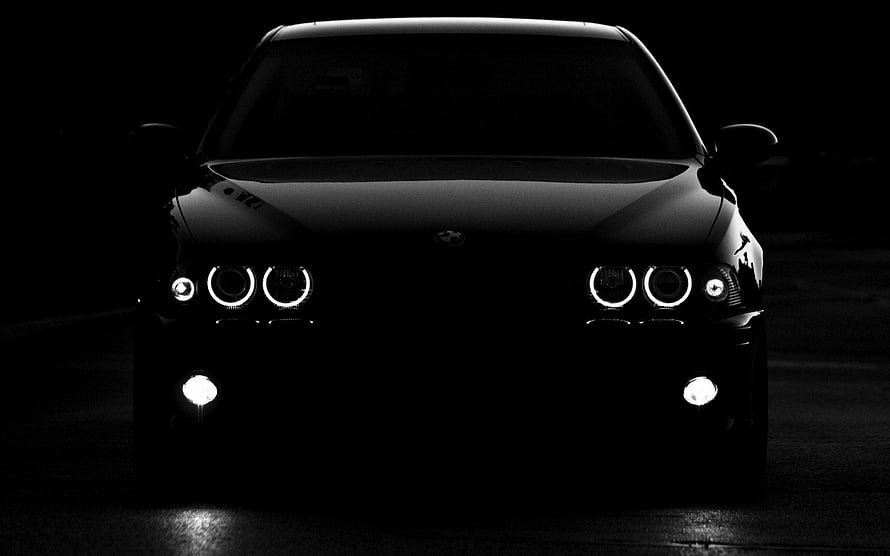 Black BMW E46 M3 with Angel Eyes Headlights in Dark Night Setting HD wallpaper