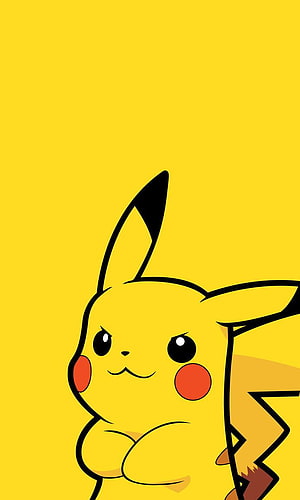 Pikachu Kawaii Illustration with Crossed Arms on Yellow Background HD phone wallpaper
