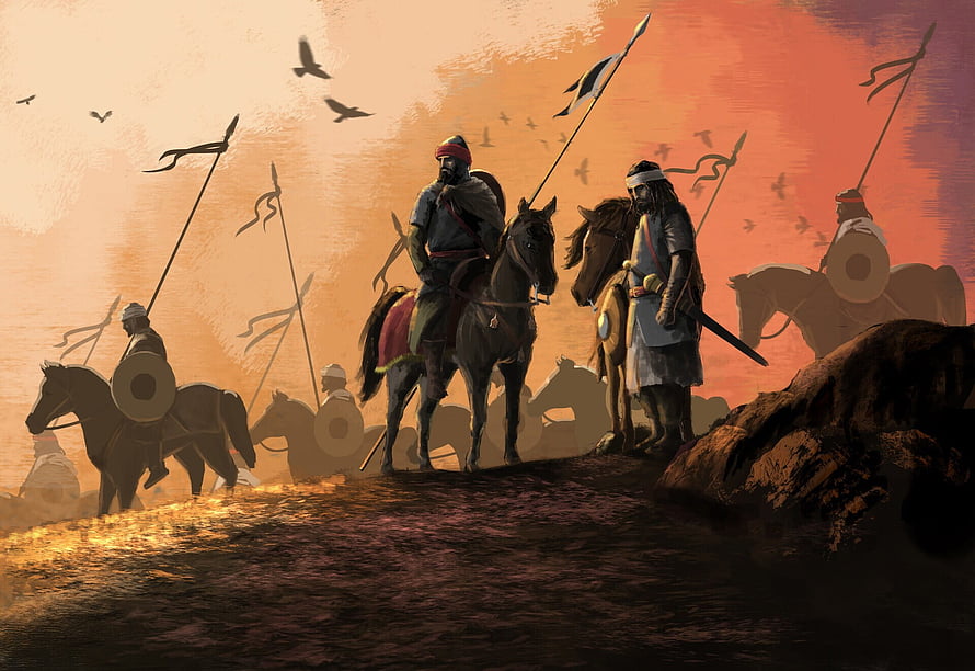 Khalid ibn al Walid Leading Cavalry at Sunset in Epic Historical Digital Art HD wallpaper