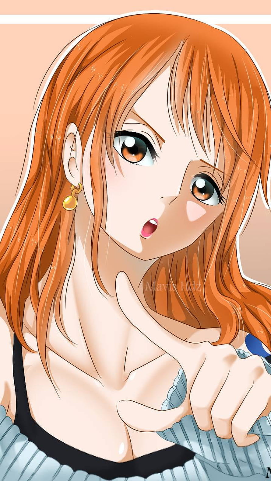 Nami from One Piece Anime Character Portrait with Orange Hair and Gold Earring HD phone wallpaper
