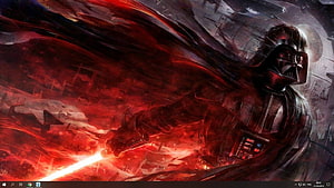 Darth Vader Wielding Red Lightsaber in Dramatic Star Wars Concept Art HD wallpaper