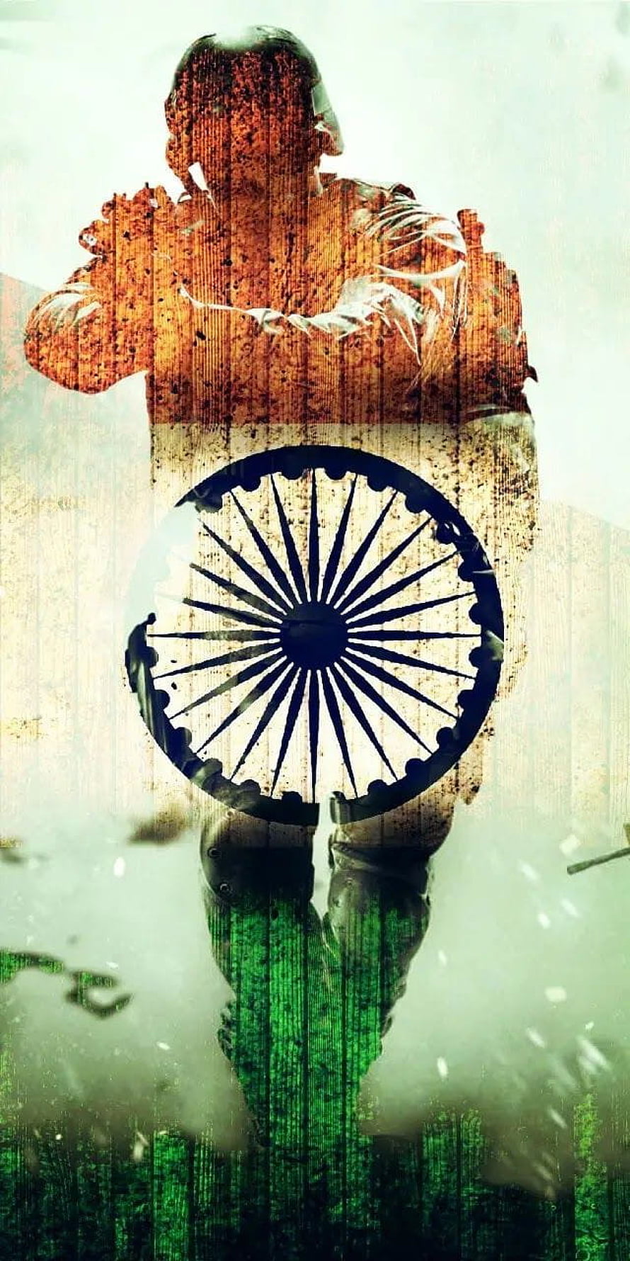 Indian Soldier Silhouette With National Flag And Ashoka Chakra Patriotic Art HD phone wallpaper