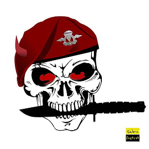 Skull Wearing Red Beret With Knife In Mouth Illustration HD phone wallpaper