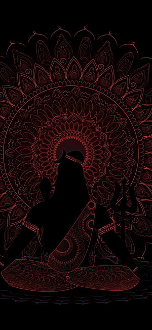 Silhouette of Lord Shiva Meditating with Trishul and Red Mandala Background, Lord Shiva , AMOLED, Black background, Illustration, Black/Dark, shiva minimalist HD phone wallpaper