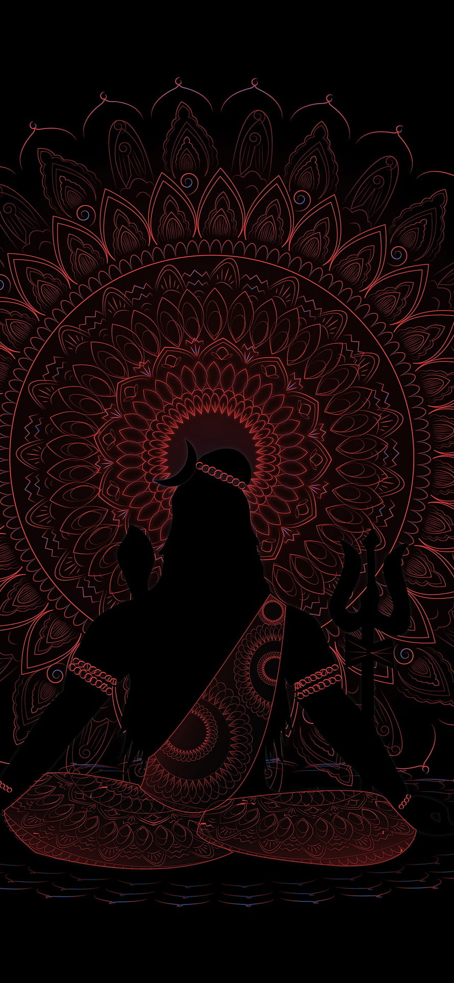Silhouette of Lord Shiva Meditating with Trishul and Red Mandala Background, Lord Shiva , AMOLED, Black background, Illustration, Black/Dark, shiva minimalist HD phone wallpaper