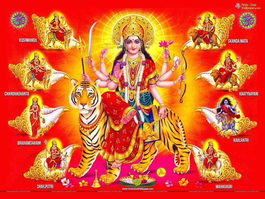 Nine Forms of Goddess Durga Navratri Hindu Deity Art HD wallpaper