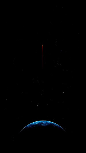 Dark Space Wallpaper Featuring a Blue Planet Horizon and a Vertical Red Laser Beam in the Void HD phone wallpaper