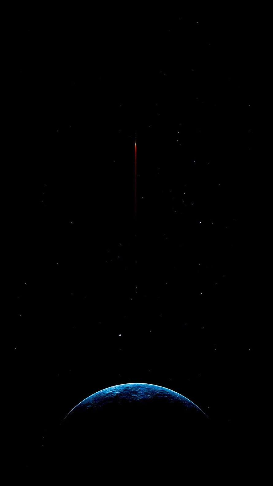 Dark Space Wallpaper Featuring a Blue Planet Horizon and a Vertical Red Laser Beam in the Void HD phone wallpaper