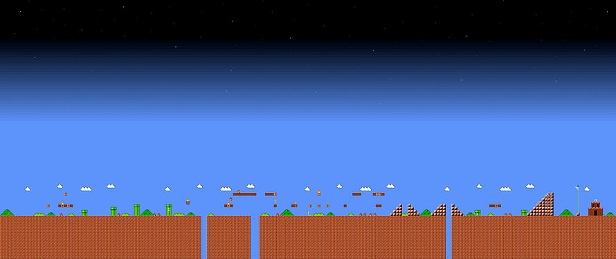 Super Mario Bros 1 World 1-1 Pixel Art Landscape with Iconic Pipes and Blocks HD wallpaper