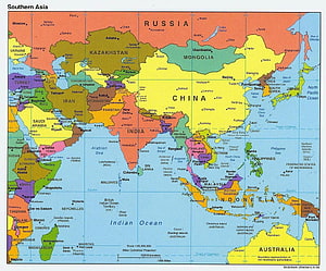 Colorful Political Map of Southern Asia and Surrounding Regions HD wallpaper