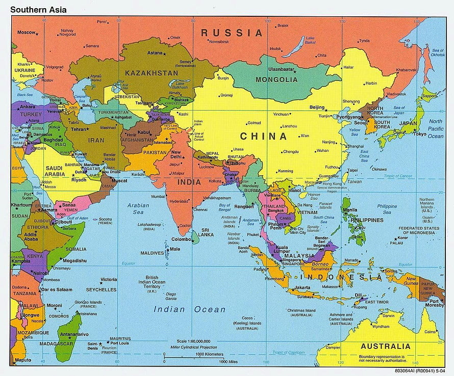 Colorful Political Map of Southern Asia and Surrounding Regions HD wallpaper