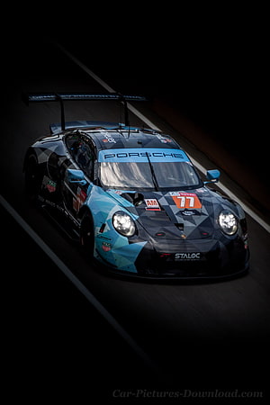 Porsche 911 GT3 R Racing Car with Geometric Livery on Track HD phone wallpaper