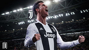 Cristiano Ronaldo in Juventus Kit Celebrating in a Stadium HD wallpaper