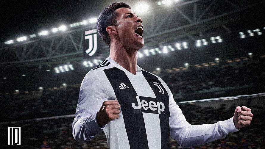 Cristiano Ronaldo in Juventus Kit Celebrating in a Stadium HD wallpaper