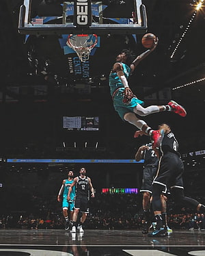 Ja Morant Soaring Dunk Over Brooklyn Nets Defender at Barclays Center HD phone wallpaper