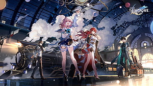 Honkai Star Rail Trailblazer March 7th and Silver Wolf at the Train Station HD wallpaper