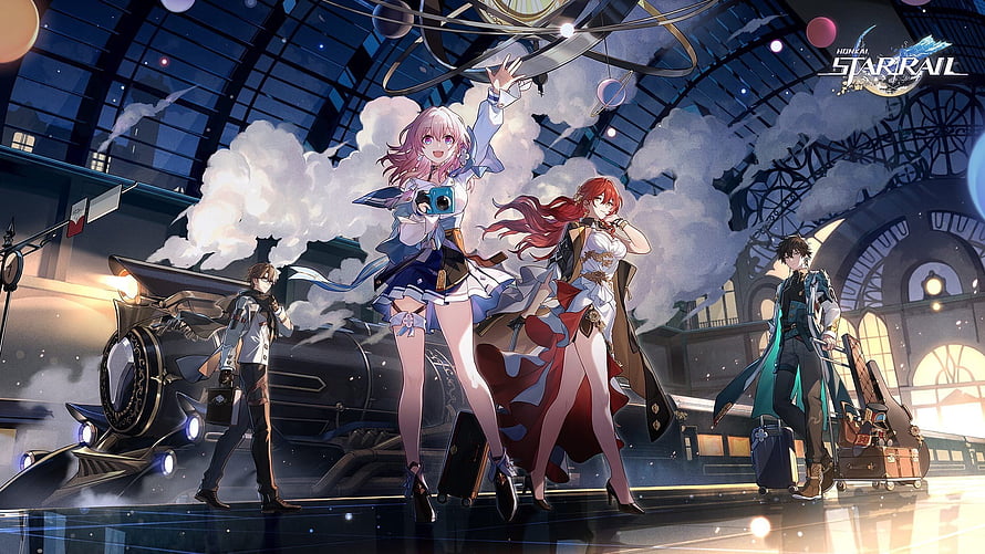 Honkai Star Rail Trailblazer March 7th and Silver Wolf at the Train Station HD wallpaper