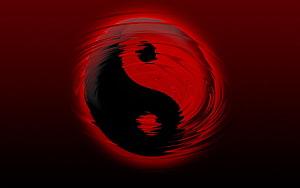 Red and Black Yin Yang Symbol with Swirling Water Ripple Effect HD wallpaper