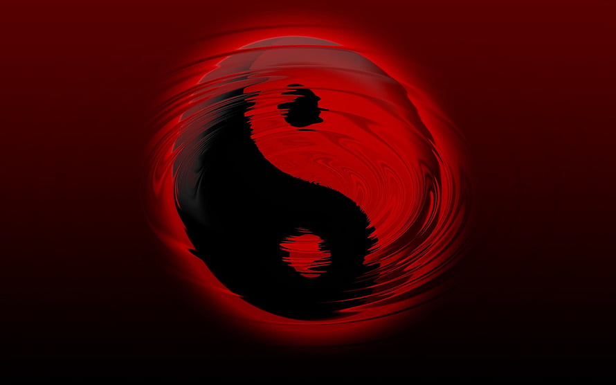Red and Black Yin Yang Symbol with Swirling Water Ripple Effect HD wallpaper