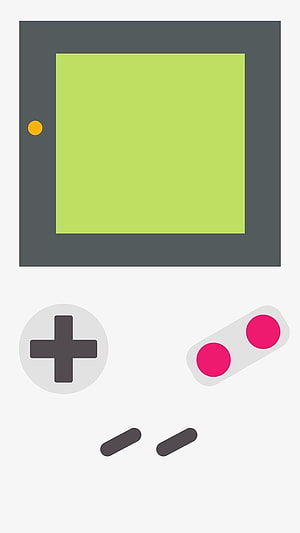 Minimalist Retro Game Boy Illustration with Green Screen and Pink Buttons HD phone wallpaper