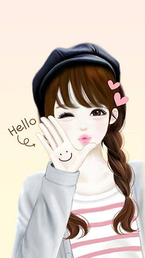 Cute Anime Girl Waving Hello With Smile On Hand And Beret HD phone wallpaper