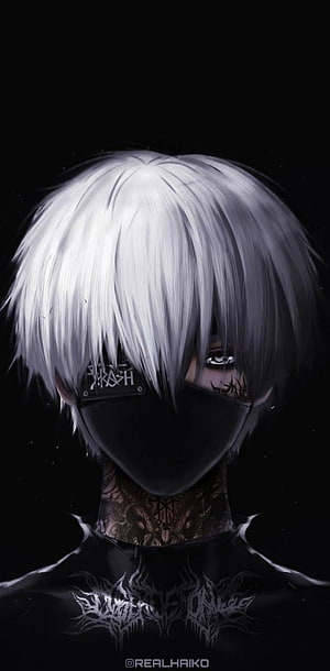 Ken Kaneki Dark Portrait with White Hair and Black Mask HD phone wallpaper