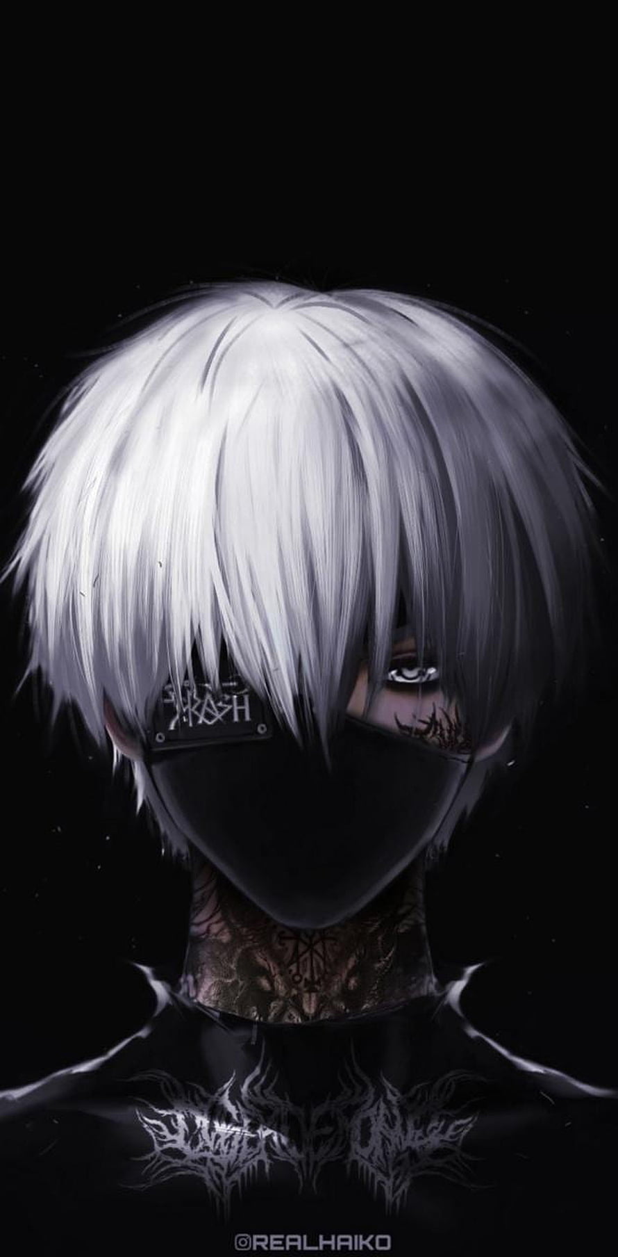 Ken Kaneki Dark Portrait with White Hair and Black Mask HD phone wallpaper