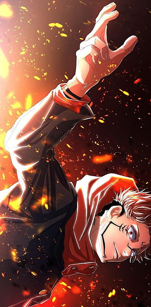 Itadori Yuji from Jujutsu Kaisen Reaching Through Fiery Embers and Sparks HD phone wallpaper