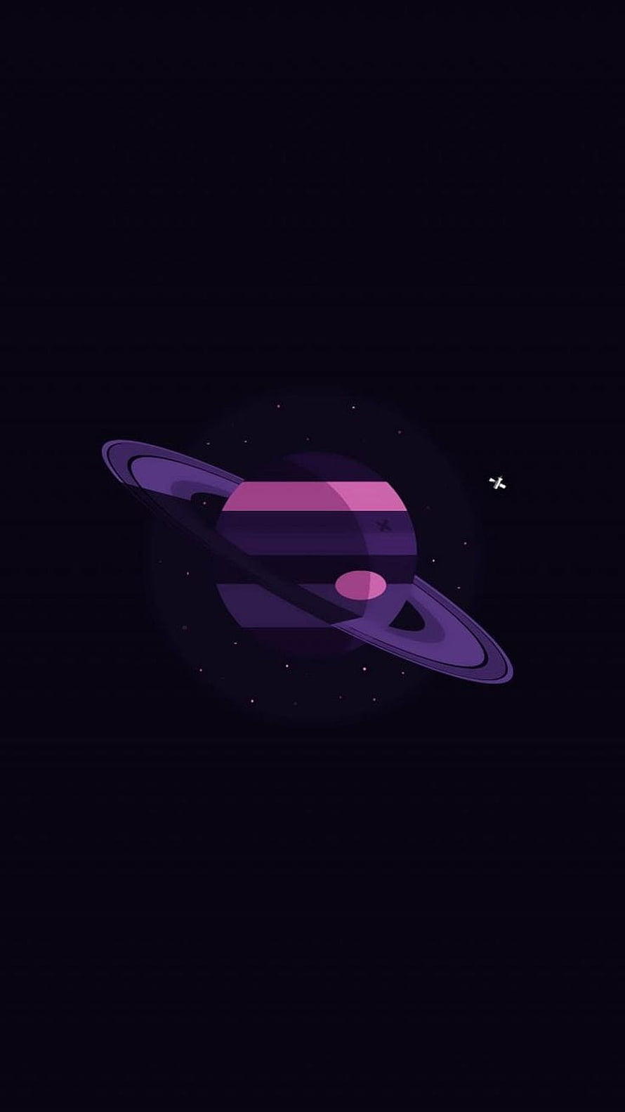Minimalist Purple Ringed Planet Illustration on Dark Space Background HD phone wallpaper