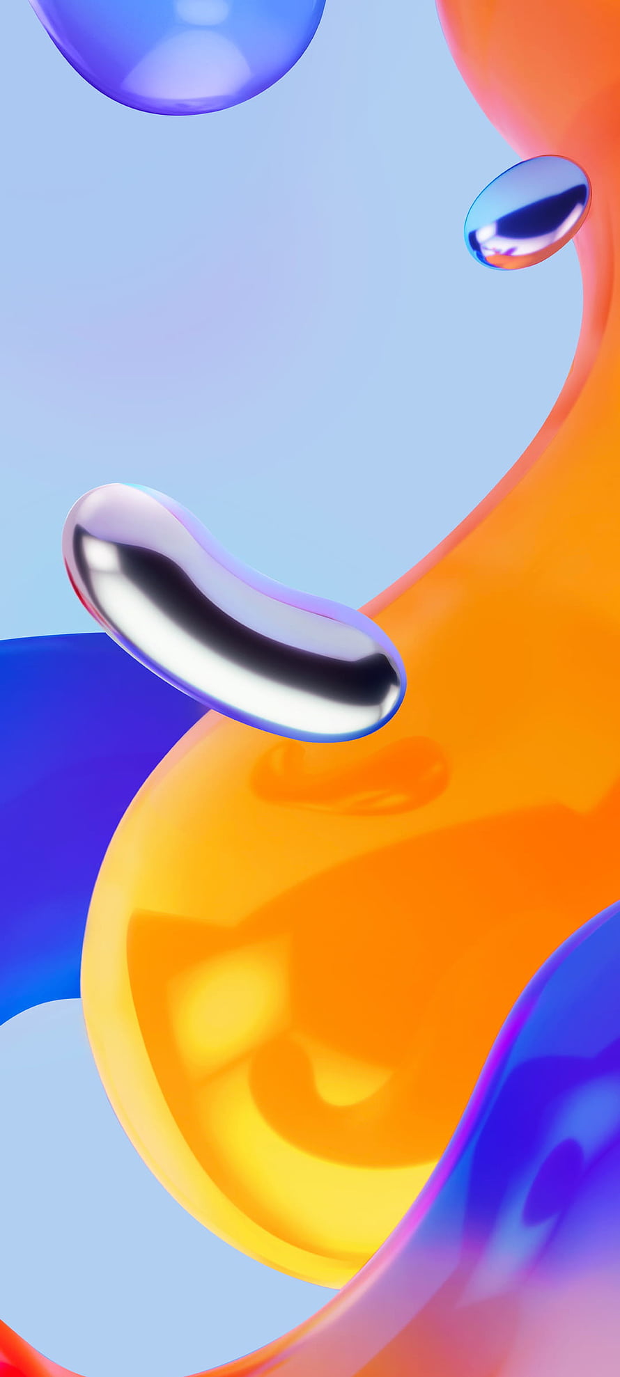 Abstract 3D Render of Glossy Orange and Blue Liquid Shapes HD phone wallpaper