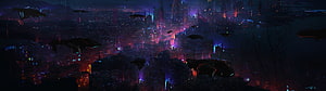 Cyberpunk Cityscape at Night with Flying Vehicles and Neon Lights HD wallpaper