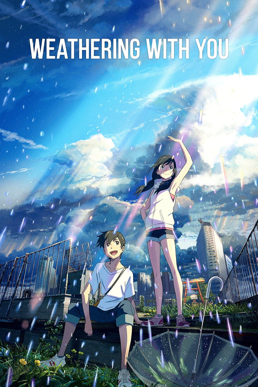 Weathering With You Anime Poster Featuring Two Characters Under a Rainy Sky HD phone wallpaper