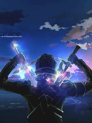 Kazuto Kirigaya Dual Wielding Glowing Swords in Sword Art Online HD phone wallpaper