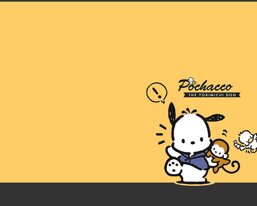 Pochacco the Yorimichi Dog in a playful cartoon illustration on a warm yellow background HD wallpaper